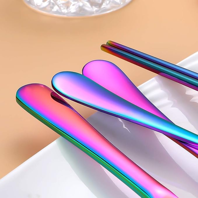 Travel Utensils,Reusable Silverware Set To Go Portable Cutlery Set with a Waterproof Carrying Case for Lunch Boxes Workplace Camping Picnic (Rainbow)