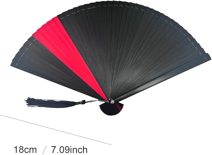 Hand Fan for Vintage Japanese Bamboo Silk Elegant for Dance Music Festival Wedding Church Decoration Party (Blackred, Medium)