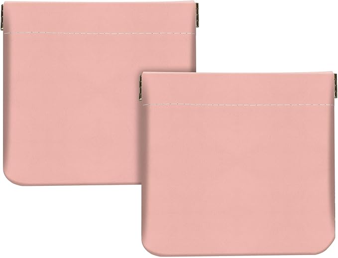 2Pcs PU Leather Small Squeeze Coin Purse Pouch Mini coin Bag Unique And Cute Wallet Cosmetic Bags Change Bag For Women Girls Men （Pink