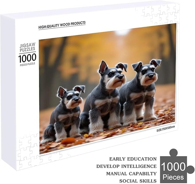 Miniature Schnauzers in Autumn Park - 1000 Piece Jigsaw Puzzles for Adults，Stress Relieving Game Props Positive Thinking Puzzles Party Entertainment Puzzles for Adults and Teens Toy