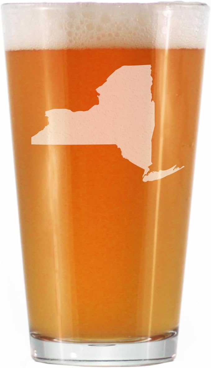 Bevvee New York State Outline Pint Glass for Beer - State Themed Drinking Decor and Gifts for New Yorker Women & Men - 16 Oz Glasses