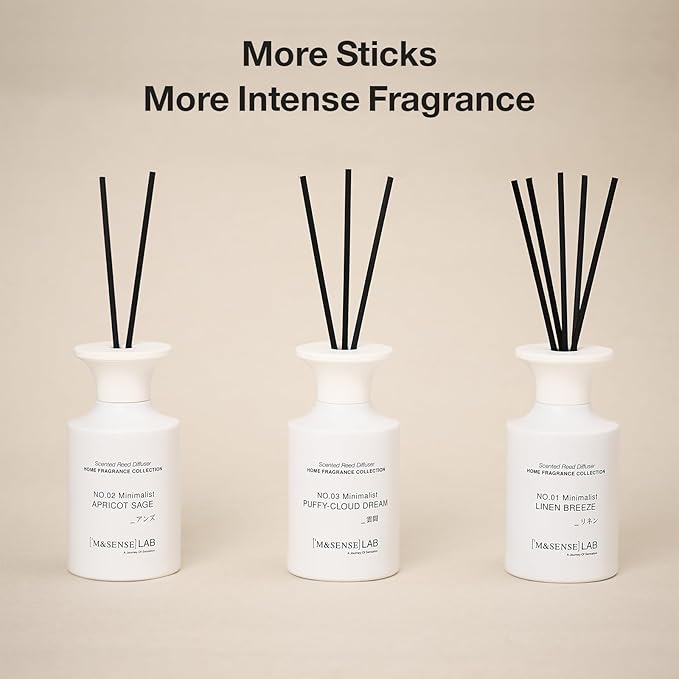 M&SENSE Reed Diffuser Set, 10.14 fl oz Large Reed Diffuser, Linen Breeze Scented with Natural Essential Oils, Long Lasting with 7 Sticks, Non-Toxic Home Fragrance Reed Diffuser for Bedroom, Bathroom