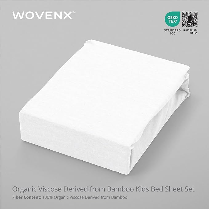 Kids Organic Viscose Derived from Bamboo Sheet Set | Twin or Full Size Fitted Bed Sheets | Oeko-Tex Certified | Cute Toddler Bedding for Girls & Boys (White, Full)
