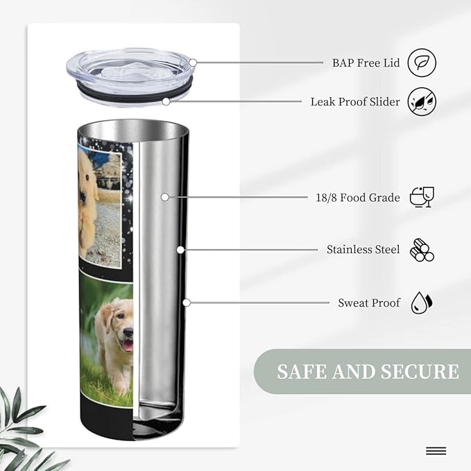 Personalized Custom tumbler Coffee Mug with Lid and Straw Hot and Cold Stainless Steel Vacuum Insulated Travel Mug with Photo Personalized tumbler Gift (20 oz, Cylinder，3 photos)