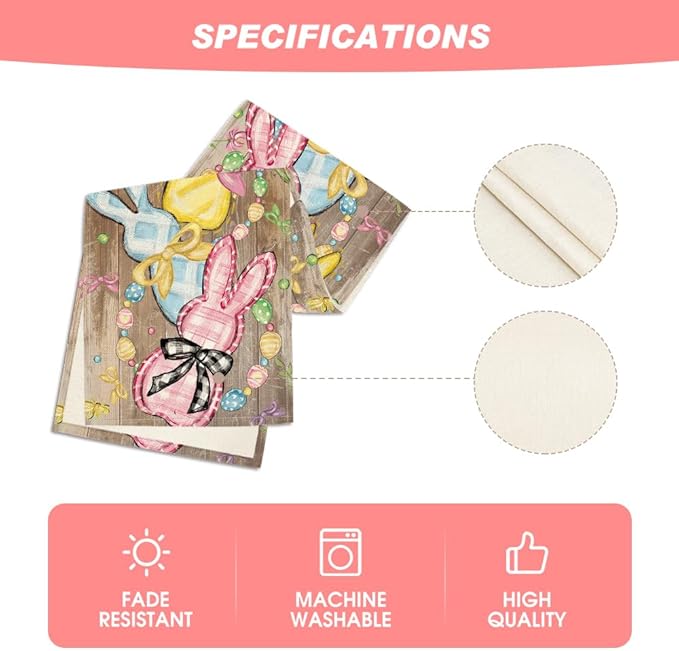 Artoid Mode Wood Floral Bow Bunny Rabbits Eggs Easter Table Runner, Seasonal Spring Kitchen Dining Table Decoration for Home Party Decor 13x72 Inch