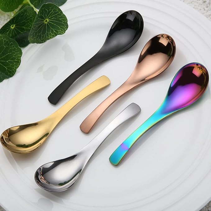 5 PCS Stainless Steel Soup Spoons, Set for Soup, Rice, Tea, Milk, Coffee & Dessert（Multicolor)