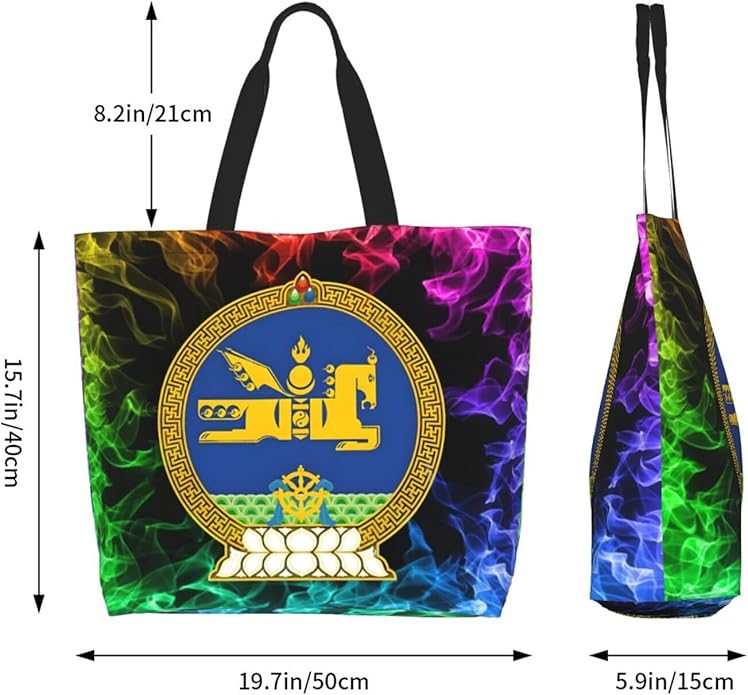 Mongolia National Emblem Large Reusable Eco-friendly Shopping Bags Portable Storage Handbag