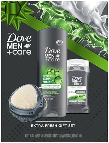 Dove Men+ Care Gift Set – Dove Face + Body Wash, Dove Antiperspirant, Refreshing Extra Fresh Scent, Dove Active Clean Dual-Sided Shower Tool, Christmas Gifts for Men (3 Piece Set) by Dove