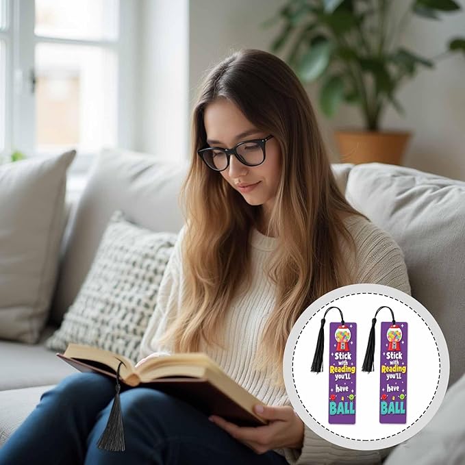 Game Console Bookmarks 5 Pcs with Tassels Colored Balls Purple Wooden Bookmarks for Reading Women Students Teacher Reader