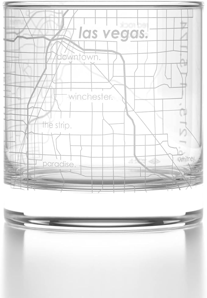 Well Told Engraved Las Vegas Nevada Map Rocks Glass, Old Fashioned Whiskey Glass (11 oz, Clear) Etched Whiskey Glass, Gifts For Whiskey Lovers