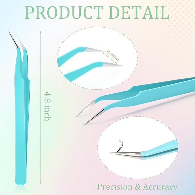 Honoson 9 Pieces Curved Pointed Craft Tweezers Stainless Steel Precision Tweezer with Protective Cover for Rhinestones Dried Flowers Craft Stickers Eyelash Extension Jewelry Making(Blue)