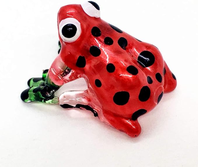 WitnyStore ¾ Inch Red Green Black Dot Frog Artistic Blown Glass Figurine Premium Hand-Blown Statue Tabletop Decoration Unique Collectible for Adult Collectors Handcrafted Elegant Home Room Decor