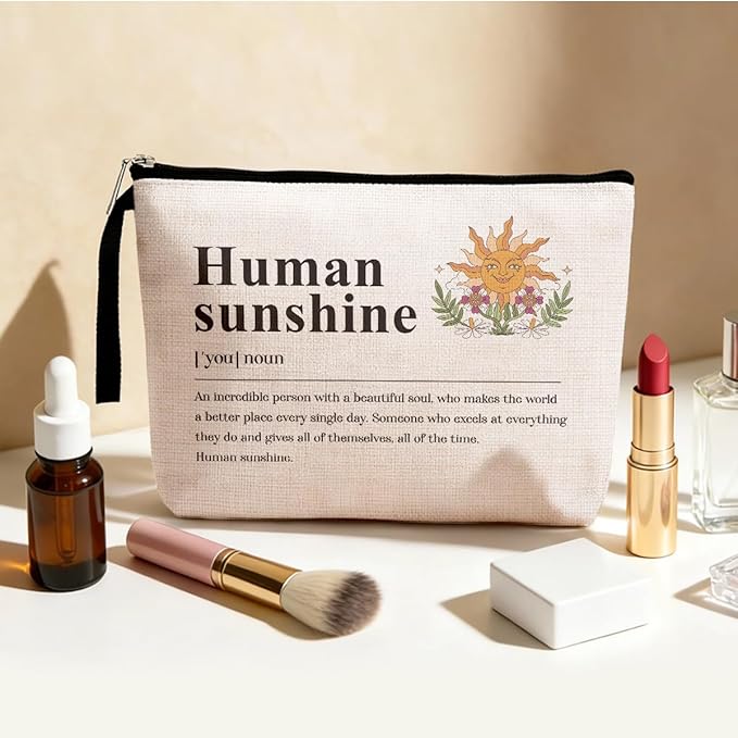 Human Sunshine Definition Makeup Bag Gifts for Women Boss Teacher Nurse Coworker Friends Inspirational Motivational Quote Cosmetic Bag Zipper Pouch Bag Travel Toiletry Bag for Birthday Christmas