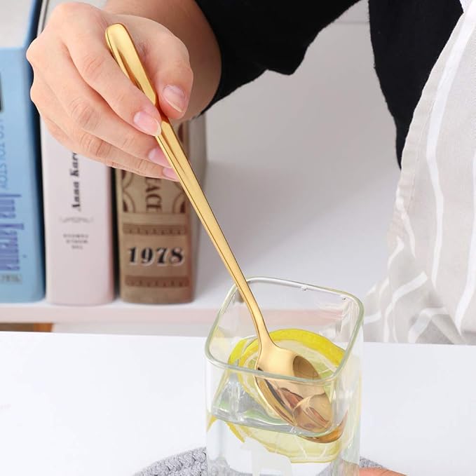Buyer Star Long Handle Iced Tea Spoons Set of 6, 8 inch 18/10 Heavy Duty Coffee Spoon Sets for Mixing, Cocktail Stirring, Tea, Coffee, Milkshake, Cold Drink