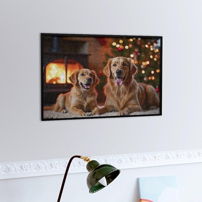 Wooden Puzzle - Golden Retriever in The Christmas House Jigsaw Puzzles，Wooden Puzzles for Adults 300 Pieces Challenge Puzzles，Educational Games，Family Puzzles，Unique Gifts for Wall Art