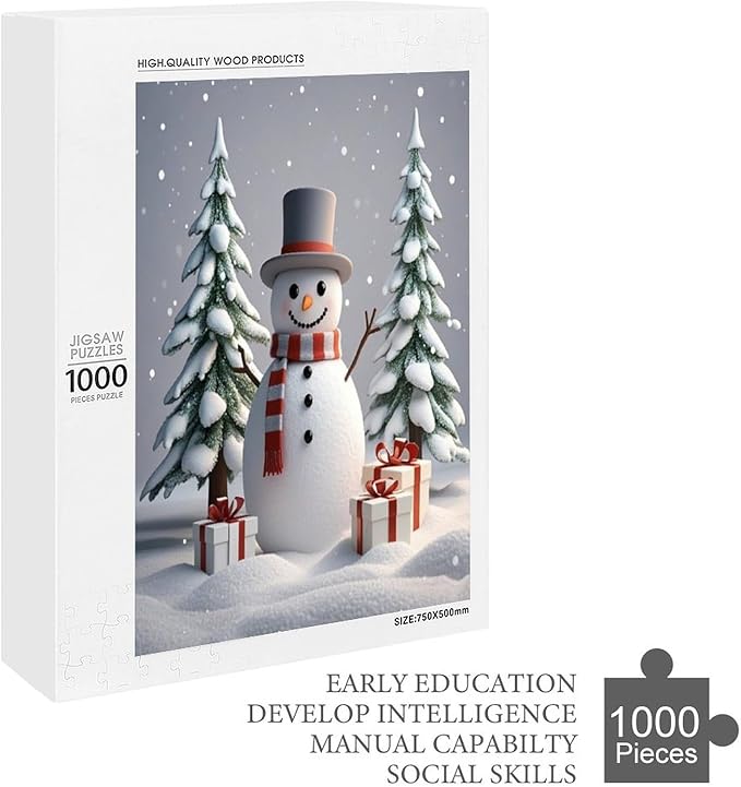 Wooden Puzzles for Adults 1000 Pieces, Christmas Winter Snowman, Each Piece is Unique and Perfectly Put Together, are Special Home Decorations, Fun Puzzles, Party Games, Family Toys