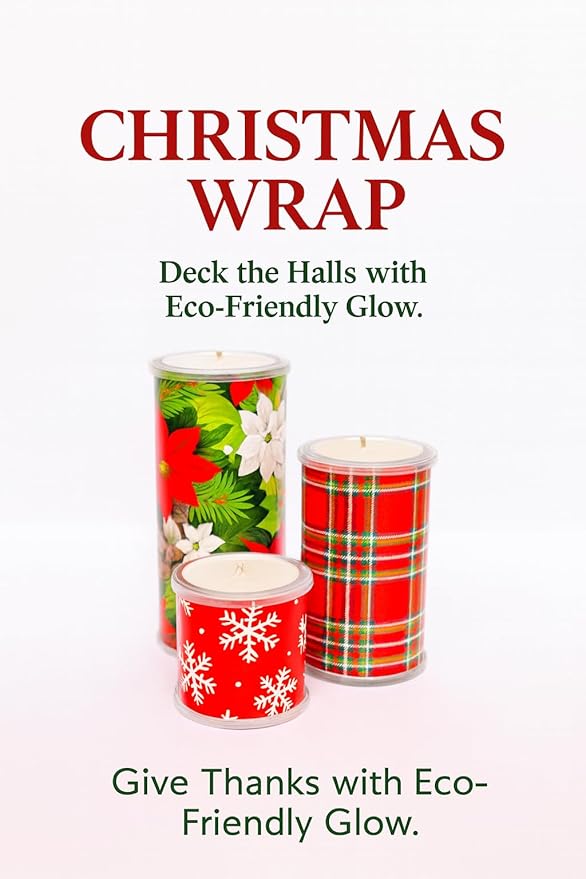 Reusable Interchangeable Candle, Decorative Wrap Design, Customizable Holiday Home Décor, Refillable Giftable Accent for Seasonal Styling