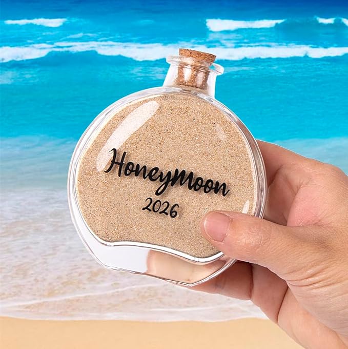 Honeymoon Sand Keepsake Jar 2026，Bridal Shower, Wedding, Engagement, Honeymoon, Travel Gift for Couples, Newlywed, Fiance(Gift Box Includes) - 100ml Round Shape Glass