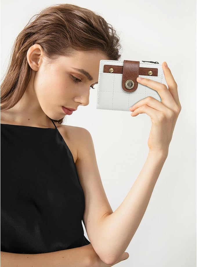 SENDEFN Small Wallets for Women Leather RFID Blocking Bifold Zipper Pocket Wallet with ID Window