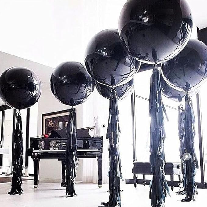 Bezente Black Giant Balloons 36 Inch - 8 Pack Jumbo Large Round Latex Balloon for Photo Shoot Birthday Graduation Bridal Shower Gender Reveal Halloween Party Decorations