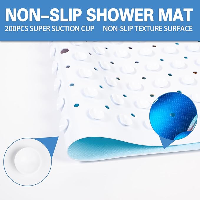 Kids Bath Mat with Ocean Theme Design, 40x16 inches, Non-Slip with 200 Suction Cups, Cartoon Sea Animals Pattern (Octopus, 40 * 16in)