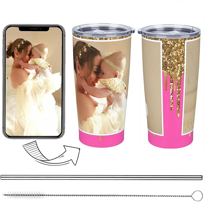 Personalized Custom tumbler Coffee Mug with Lid and Straw Hot and Cold Stainless Steel Vacuum Insulated Travel Mug with Photo Personalized tumbler Gift (20 oz, Funnel，1 photos)