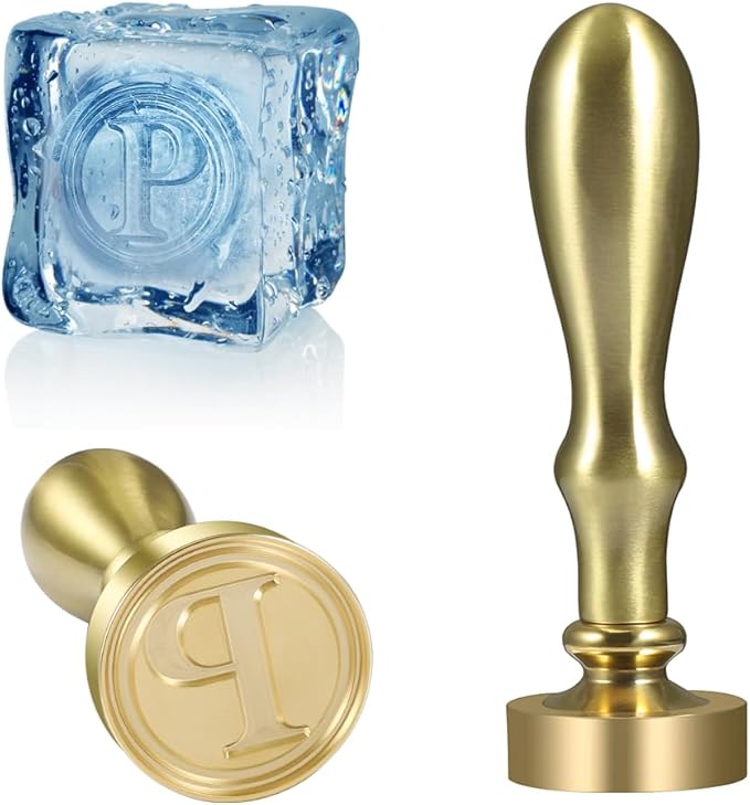 Ice Cube Stamp for Cocktails Ice Stamp Brass Head with Handle, Ice Branding Stamp for Ice Cubes Cocktail Whiskey Drinks Party Wedding Making DIY Crafting (Letter P)