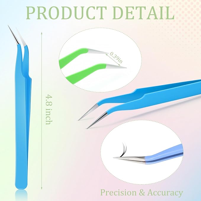 Honoson 9 Pieces Curved Pointed Craft Tweezers Stainless Steel Precision Tweezer with Protective Cover for Rhinestones Dried Flowers Craft Stickers Eyelash Extension Jewelry Making(Macaron Colors)
