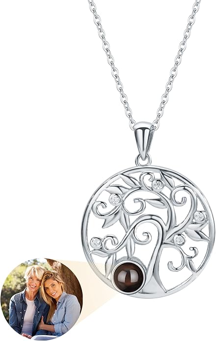 SUPHELPU Personalized Mother's Day Gifts for Mom From Daughter - Custom Photo Necklace With Picture Inside - Projection Necklace for Mom - Memorial Gift
