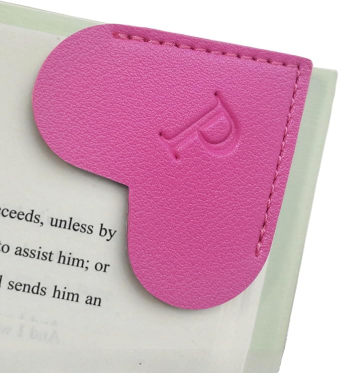 MOTEERLLU Personalized Leather Heart Bookmark with Initials, Handmade, Letter Cute Custom Corner Book Marks for Reading Women, Teachers, Students, Book Lovers, Book Accessories(Rose,P)