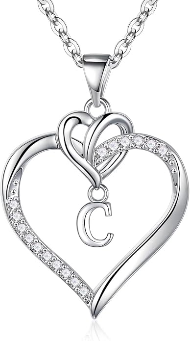 STORUP Valentines Gifts for Women Teen Girls - Heart Initial Necklaces for Women Girls, 14K-Gold-Plated CZ Initial A-Z Heart Necklaces for Teen Girl Jewelry Valentines Gifts for Her Mom Wife Sister