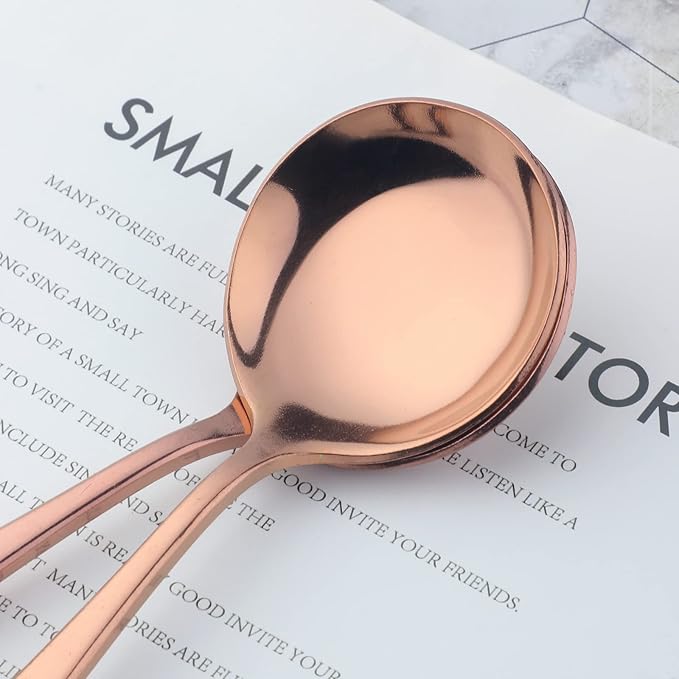 Buyer Star 8 Pieces Stainless Steel Round Soup Spoon, 6.6 Inch Mirror Polished Spoon Cutlery, Dishwasher Safe (Rose Gold)