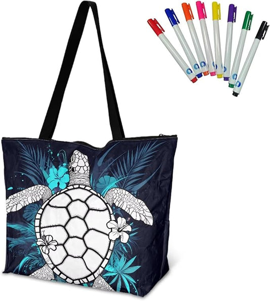 Cartoon Animal Printed DIY Coloring Tote Bag Waterproof Paper Handbags for Women Large Travel Shoulder Bags Purses