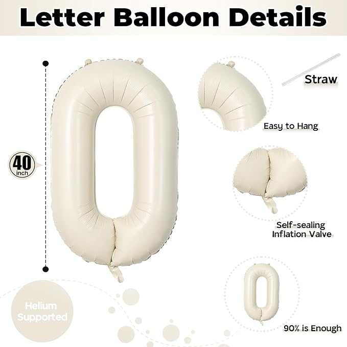 Large Beige Oh Boy Balloons, 40 Inch Cream White Sand OH BOY Balloon Letters with Ribbon, Neutral Ivory Alphabet Oh Boy Balloon for Baby Kid Boys Birthday Baby Shower Gender Reveal Party Decorations
