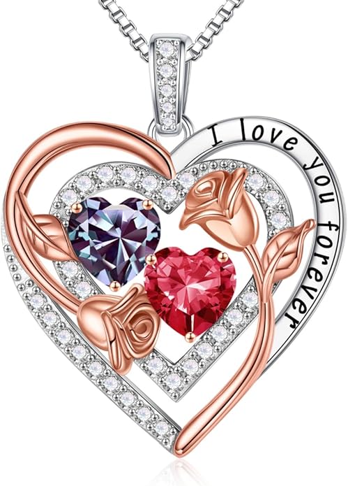 Iefil Valentines Day Gifts for Her - Sterling Silver Birthstone Necklace Anniversary Birthday Gifts for Her Wife Mom Daughter