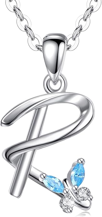 EUDORA Sterling Silver Butterfly Initial Necklaces for Women, Elegant Letter Neckles Personalized Gift for Mother, Sister, Daughter, 18 inch Chai