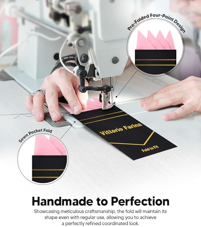 Premium Pre-Folded Four-Point Suit Pocket Square for Men with Sewn Pocket Fold