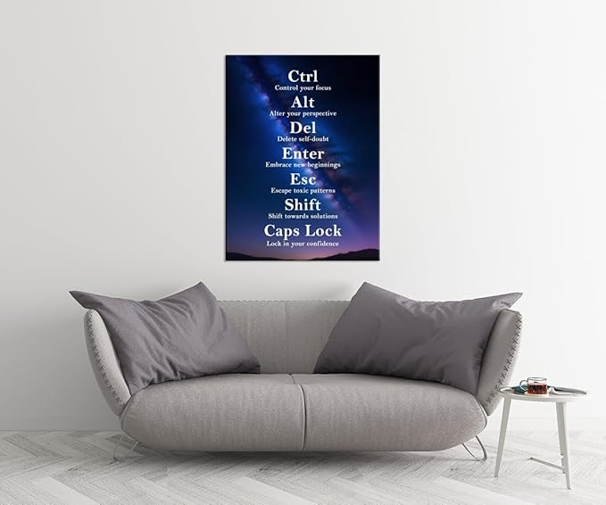 Ctrl Alt Del Shift Signs Motivational Canvas Wall Art Confidence Quote Inspirational Poster Inspiring Painting Prints Wall Pictures for Living Room Office Home Decor Framed Artwork [30''W x 40''H]