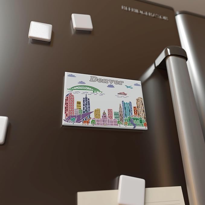 City Themed Artwork Magnet Collection by Beary Blu - Designed in The USA, Collectible Souvenirs Gifts 2.5" x 3.5" (Denver)