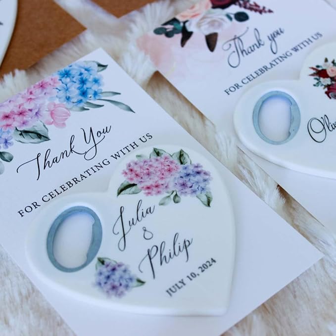 20 PCS Personalized Wedding Favors Bottle Openers - Custom Wedding Gifts for Guests with Thank You Cards, Memorable Thank You Gift for Celebrating Your Special Day (Heart)