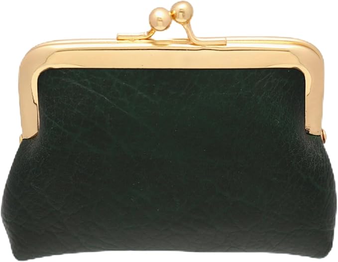 Coin Purse Vintage Bag Lock Wallet Buckle Kiss Lock change purse change holder wallet coin Leather coin wallet(B Dark green)