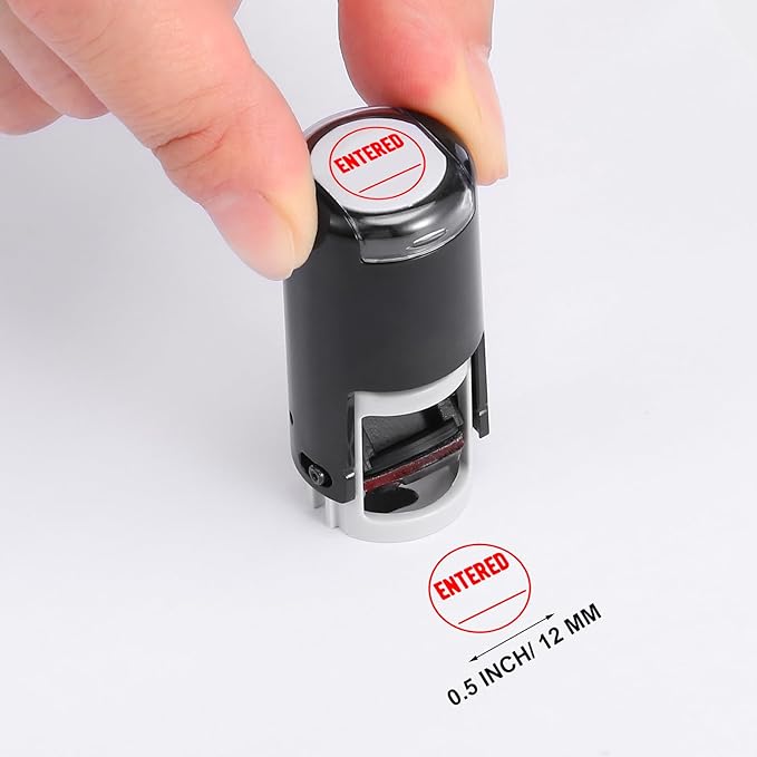 Supervitae 2 Pack Entered Print Stamps Red Ink Stamper Mini Self Inking Stamps for Party Activities Craft Supplies