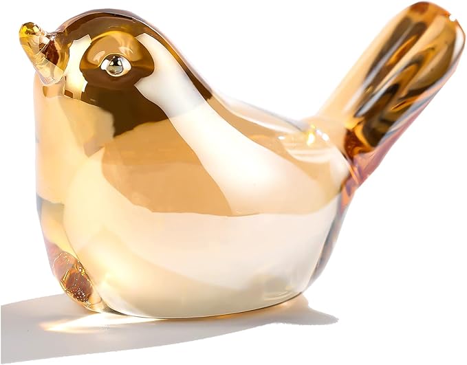 Ornalrist Crystal Gold Birds Figurines Home Decor, Glass Art Birds Collectible Figurines Paperweights Crystal Decor Gifts for Women Mom Friends (Gold)