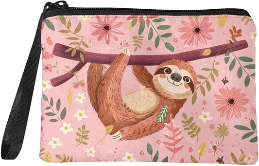 Dolyues Sloth Pink Coin Purse Wallets for Women Girls Cute Wallet Soft Clutch Bag Phone Bags Polyester Traveling Purses Card Holders Organizer