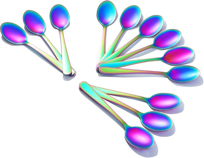 Buyer Star 12 Pieces RainbowTeaspoons 5.5-Inch Mini Coffee Spoons Stainless Steel Sugar Demitasse Espresso Spoons