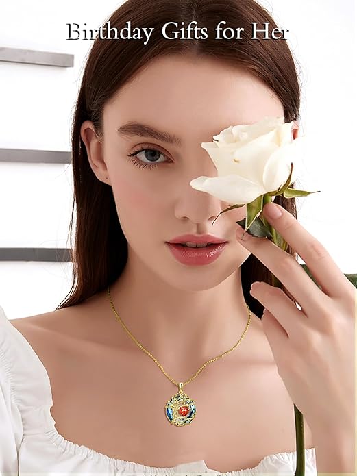 TOUPOP Tree of Life Birthstone Necklace 925 Sterling Silver Pendant Austrian Crystal Jewelry Anniversary Valentine's Day Birthday Gifts for Women Mom Her Wife