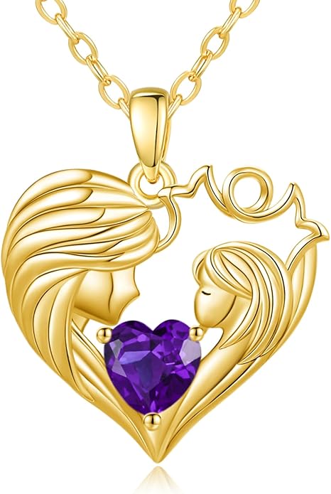 Mother and Daughter/Son Love Heart Necklace White Gold/14K Gold/Rose Gold Birthstone Jewelry Christmas Mothers Day Birthday Gifts For Mom Wife Grandma Women