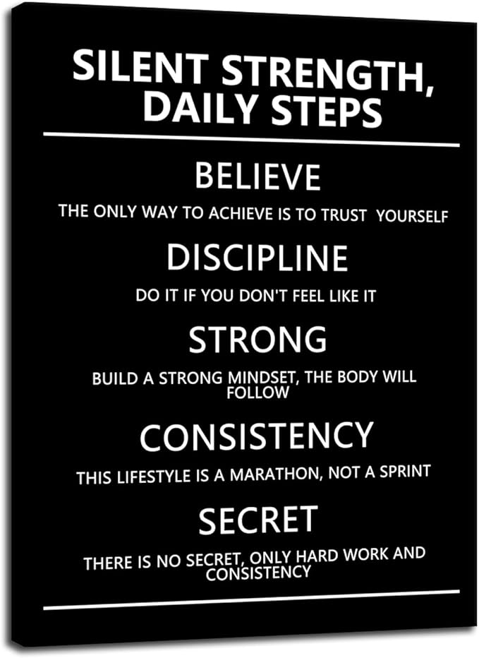 Inspirational Canvas Wall Art Silent Strength,Daily Steps quote Motivational Poster Painting Prints Wall Pictures for Home Office Gym Decor Framed Artwork [18''W x 24''H]