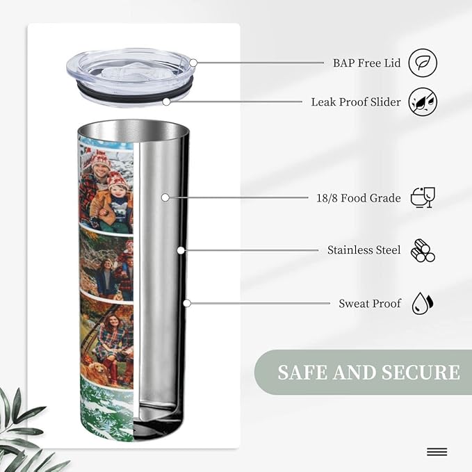 Personalized Custom tumbler Coffee Mug with Lid and Straw Hot and Cold Stainless Steel Vacuum Insulated Travel Mug with Photo Personalized tumbler Gift (20 oz, Cylinder, 7 photos)