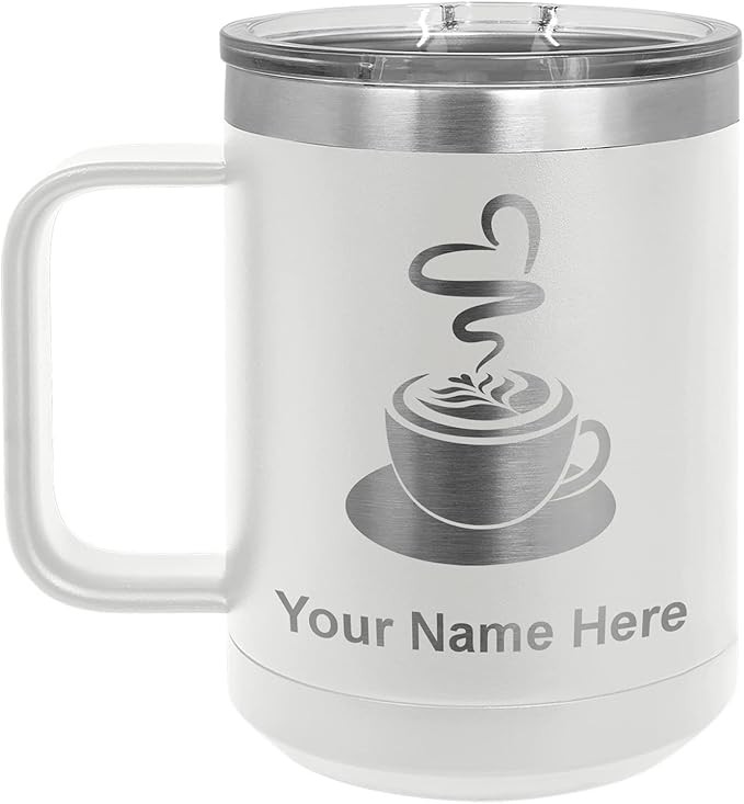 LaserGram 15oz Vacuum Insulated Coffee Mug, Cup of Coffee, Personalized Engraving Included (White)